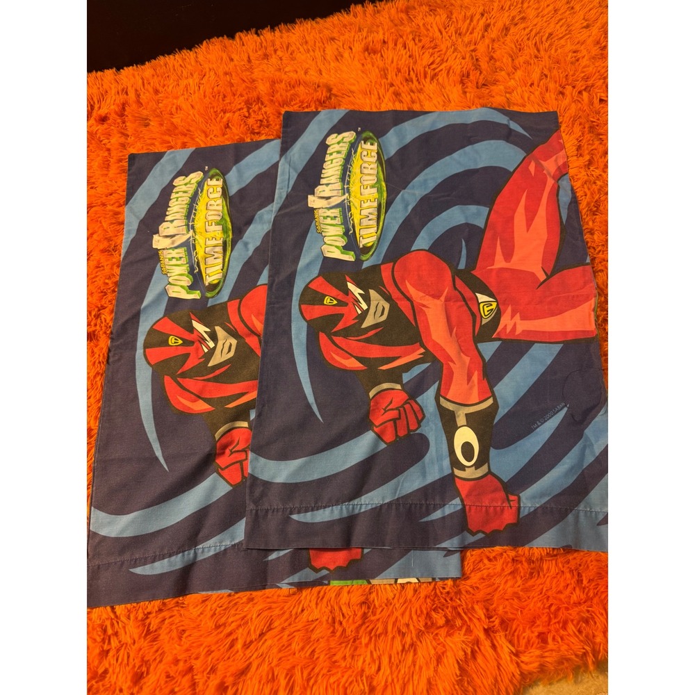 Vintage 2000 Power Rangers Time Force Pillowcase Set Saban Red Blue Green Ranger